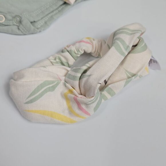 Jessica Simpson Baby Girl 3pc Green Pants Set Onesie Bodysuit Headband Playwear - Picture 8 of 9